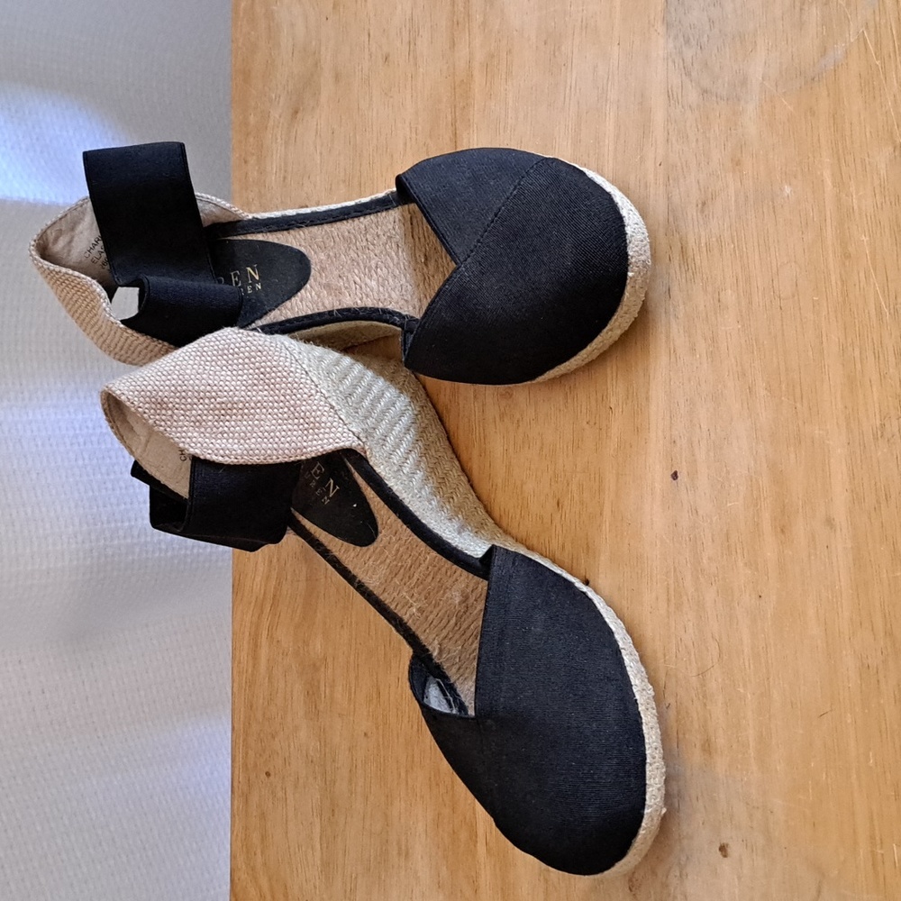 Black canvas medium heel sandals by Ralph Lauren
